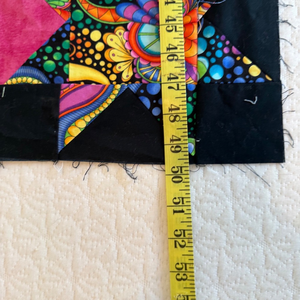 Handmade Rainbow Patchwork Quilt Top Psychedelic Star Applique 41x50 Black Trim - Picture 7 of 8